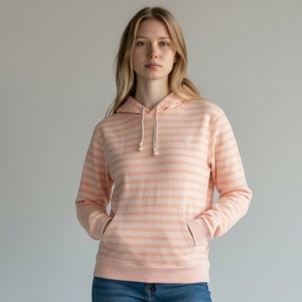 OBEY‎ PROPAGANDA Women's Striped Hoodie Peach Pink Casual Comfort Size Medium